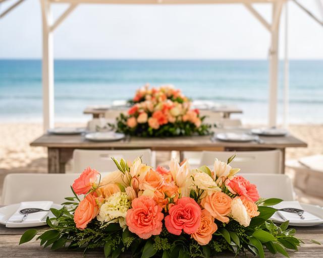 Decoración floral de un evento corporativo en un chiringuito de la Costa del Sol