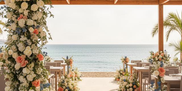 Decoración floral para el lanzamiento de una marca en un chiringuito junto al mar en la Costa del Sol