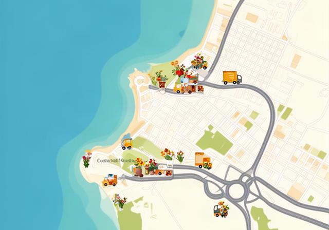 Mapa ilustrado de la zona de entrega de flores en Manilva y localidades cercanas de la Costa del Sol