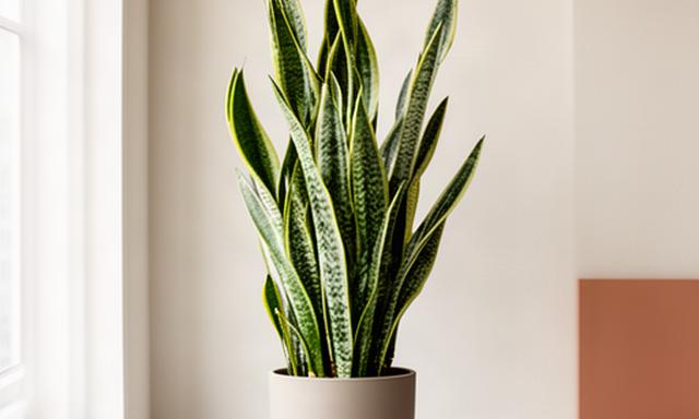 Sansevieria alta en maceta de diseño junto a una pared clara de interior